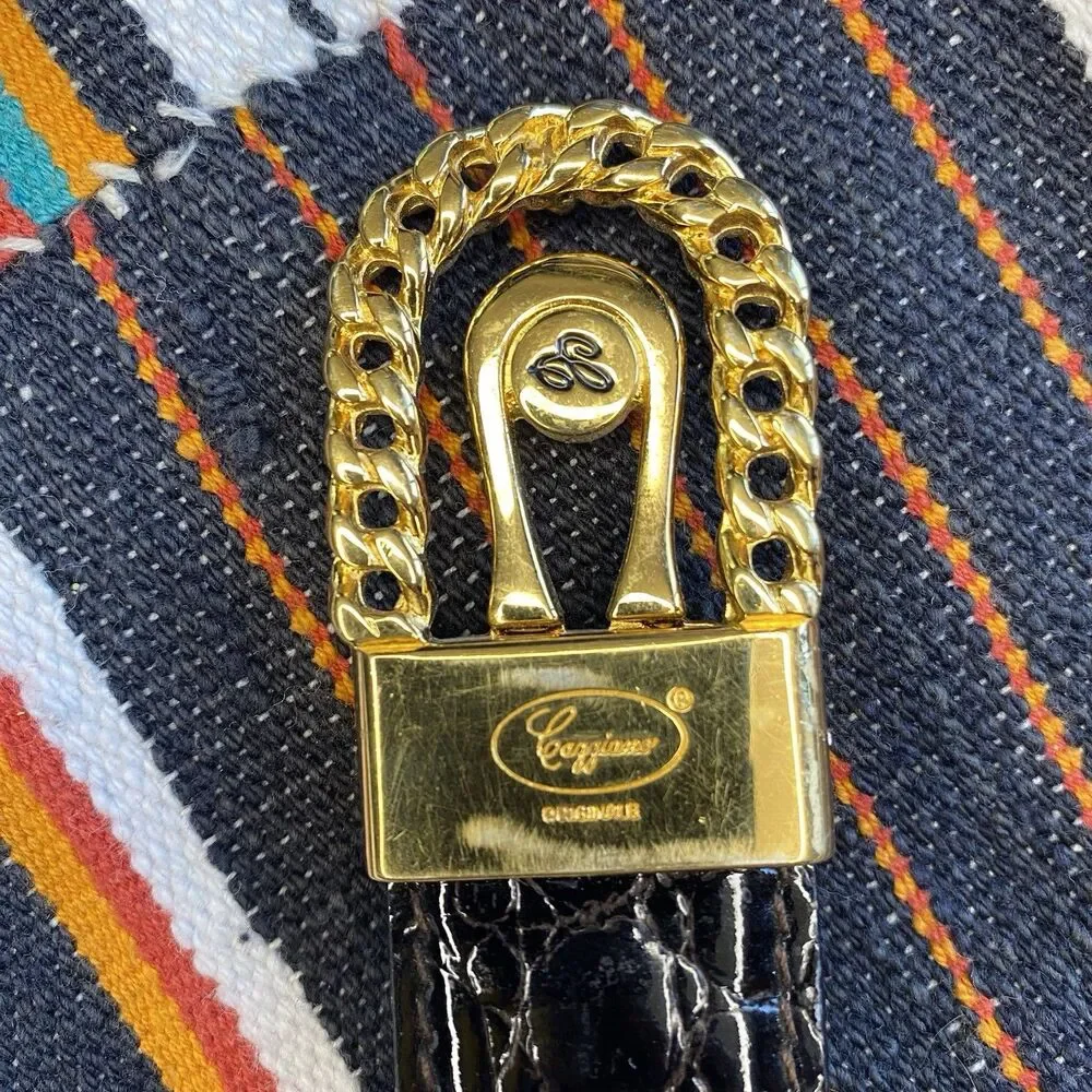 Vintage Caggiano 22k Gold Plated Leather Belt. Reversible. Push Center. Italy.